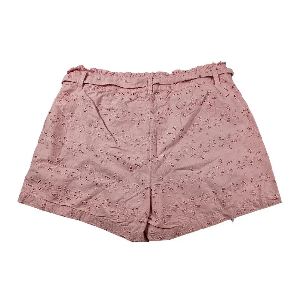 Crown & Ivy sz 14 light pink eyelet shorts tie waist preppy summer belted girly